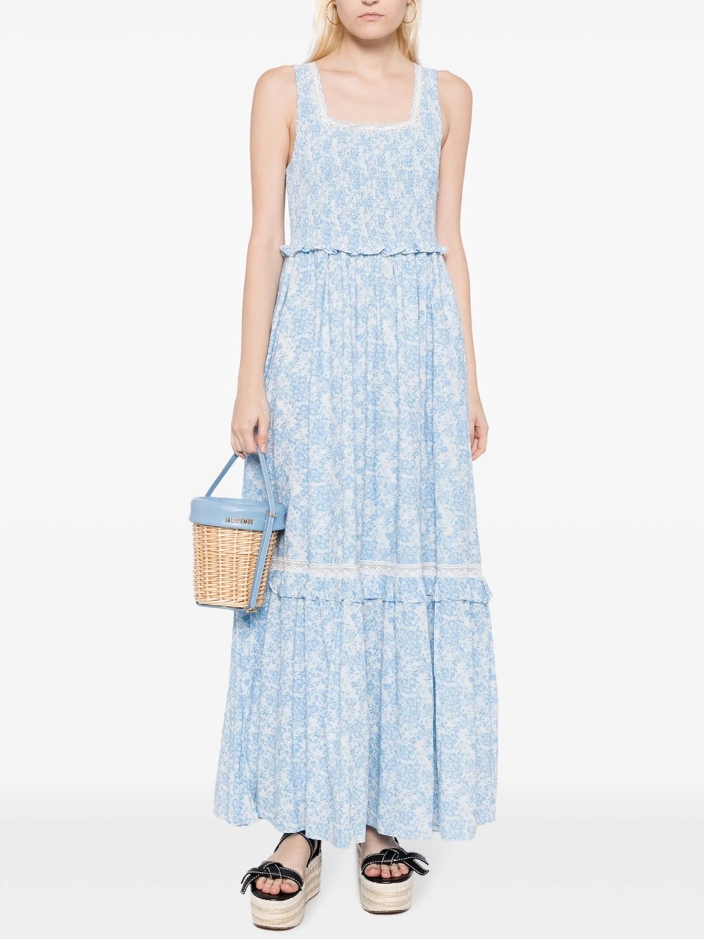 LoveShackFancy Brentlin floral-print cotton dress in blue